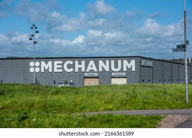 Molndal, Sweden - May 26 2022: Exterior Of A Mechanum Repair Shop.