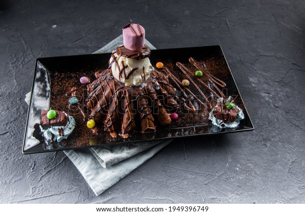molten cake with icecream on\
top