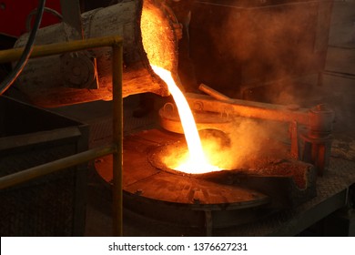 Molten Iron Pour From Ladle Into Melting Furnace  The Purpose To Heat Up Ladle Before Production ; Set Up ; Industrial Background ; Casting Or Foundry Technology