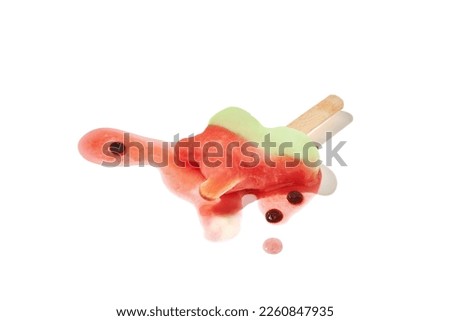 Molten watermelon popsicle ice cream isolated on white background.
