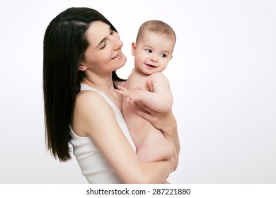 Portrait Attractive Naked Mother Hugging Baby Stock Photo Edit Now