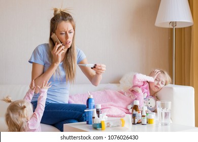 Mom Calling Doctor About Her Sick Child