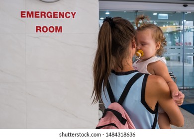 Mom And Child Come In In The Emergency Room At The Hospital In Pattaya Thailand