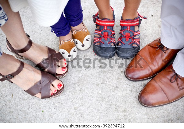 Mom Dad Son Daughter Shoes Royalty Free Stock Image