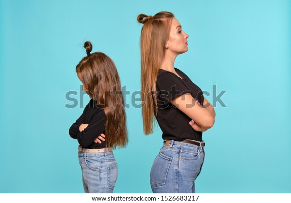Mom Daughter Funny Hairstyles Dressed Black Stock Photo