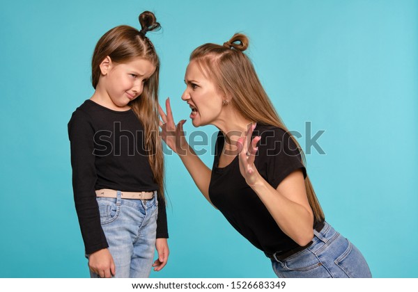 Mom Daughter Funny Hairstyles Dressed Black Stock Photo