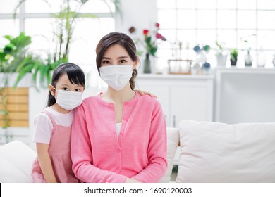 Mom And Daughter Wear Mask To Protect Themselves From Virus Infection