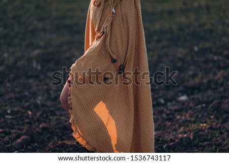 Similar – Image, Stock Photo Blonde girl with hat and hands in the head enjoying relaxed the nature in forest.