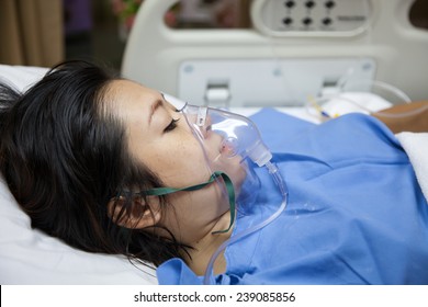 Mom In Mask Oxygen After Childbirth