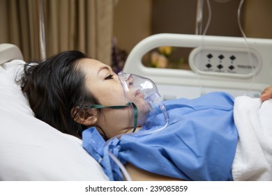 Mom In Mask Oxygen After Childbirth