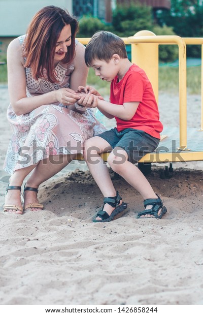 Mom Son On Playground Boy Bright Stock Photo Edit Now 1426858244