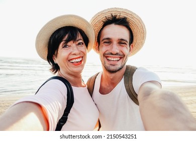 Mom And Son Taking Selfie Outside - Happy Family Celebrating Mother's Day Together