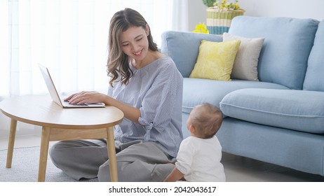 Mom working on a computer at home