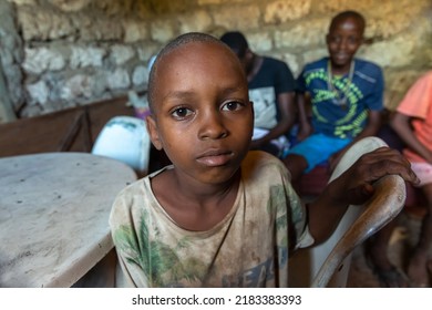 Mombasa. Kenya - 13.05.2021 - Portrait Of An African Boy From A Poor Family .Kenya