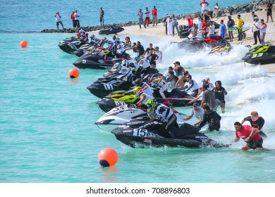 Moment Before Starting The Race During  UAE Jet Ski Race, January 9, 2014 In Abu Dhabi, UAE