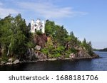 Mon repos - rocky landscape park of the 18th century on the bank of the Zashchitnaya Bay in the city of Vyborg, Russia