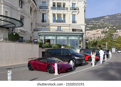 Monaco, Monaco - 30.12.2021 : Luxury Supercars Near Hotel De Paris In Monte Carlo, Monaco