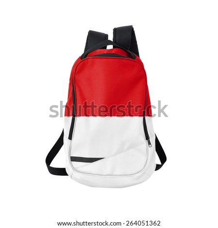 Monaco flag backpack isolated on white background. Back to school concept. Education and study abroad. Travel and tourism in Monaco