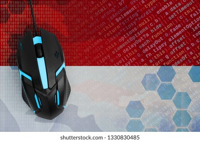 Monaco flag  and computer mouse. Digital threat, illegal actions on the Internet