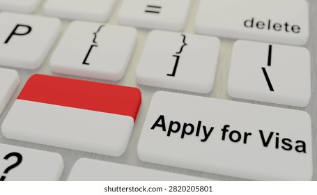 Monaco flag featured on computer keyboard beside apply for visa button symbolizing passport application immigration documentation international border authorization travel approval online registration destination entry and mobility concept