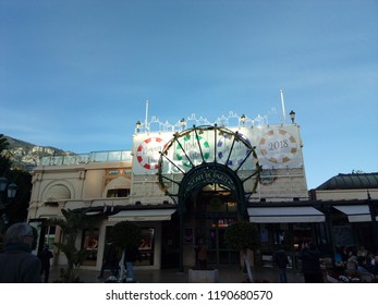 MONACO, FRENCH RIVIERA - JANUARY, 23TH, 2018: Perspective Of The Facade Of The Café De Paris