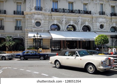 MONACO - MAY 07 2008:Luxury Cars Parking Outside Hotel De Paris, 5 Star Luxury Hotel.Hotel De Paris In Monte Carlo Was Seen In Two James Bond Films, Never Say Never Again And GoldenEye