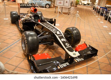 Monaco Prince Rainier III Museum of Automobiles jan. 22. 2014. 2013 Lotus E21 Formula One racing car used in the 2013 championship, driven by 2007 World Champion Kimi Räikkönen and Romain Grosjean.