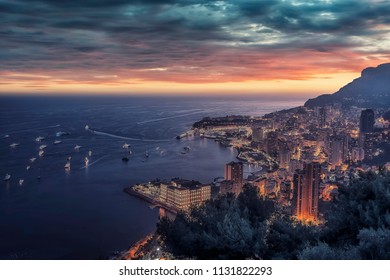 Monaco At Sunset On The French Riviera