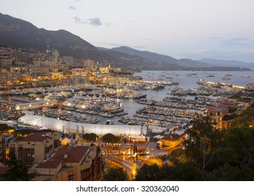 Monaco Yacht Show. Port at dusk.