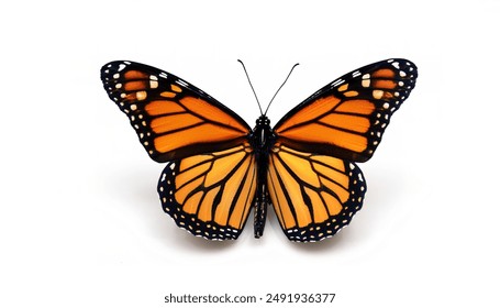 monarch butterfly - Danaus plexippus - or milkweed, common tiger, wanderer, and black veined brown, one of the most popular butterflies.  Milkweed is their host plant.  isolated on white, top view - Powered by Shutterstock