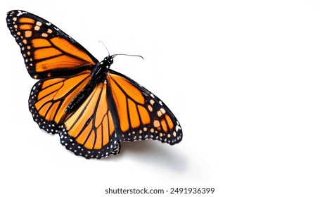 monarch butterfly - Danaus plexippus - or milkweed, common tiger, wanderer, and black veined brown, one of the most popular butterflies.  Milkweed is their host plant.  isolated on white, top view - Powered by Shutterstock