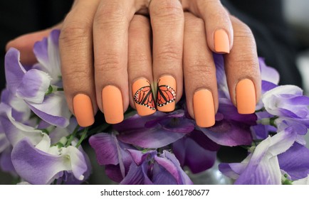 Monarch Butterfly On Orange Nails