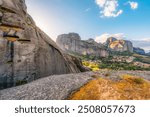 The monastery Meteora, rocky monasteries complex in Greece near Kalabaka city. Holy Monastery of the Great Meteoron and Varlaam