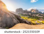 The monastery Meteora, rocky monasteries complex in Greece near Kalabaka city. Holy Monastery of the Great Meteoron and Varlaam