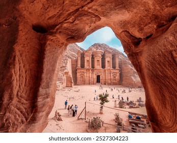 The Monastery of Petra visible between the rocks - Powered by Shutterstock