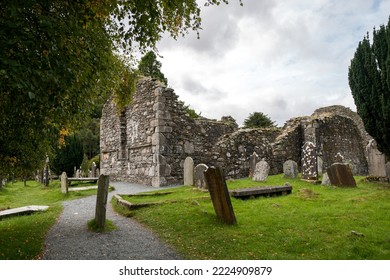 Monastic cemetery of Glendalough, Ireland. Ancient monastery in the wicklow mountains with a beautiful graveyard from the 11th century