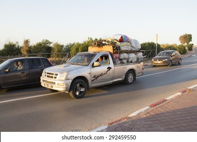 MONASTIR, TUNISIA - May 22, 2015: Common Practice Of Loading A Pickup Truck To The Max And Driving It On The Road. Tunisia, May 22, 2015