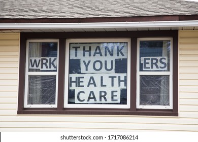 Moncton, Canada - 27 April 2020. Window Sign Art. Thank You Health Care Workers Sign. Medical Workers. Essential Services.