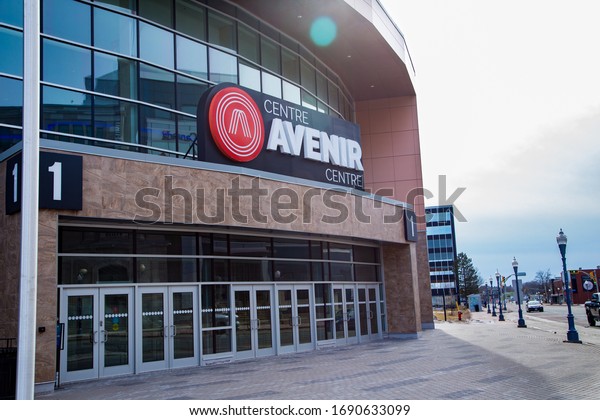 Moncton, New Brunswick, Canada - 29 March 2020\
Rogers Mobile service delivery car Avenir centre facade. Monctor\
sports hockey stadium. Wildcats hockey team locker room and\
headquarters in\
Moncton