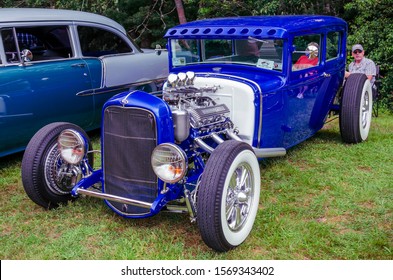 Moncton, New Brunswick, Canada - July 8, 2017 : 1930 Ford Model A hot rod from Ontario parked in Centennial Park during 2017 Atlantic Nationals Automotive Extravaganza.

