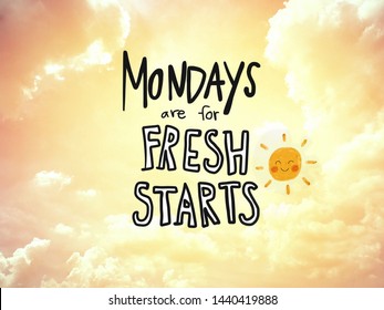 Mondays are for fresh starts word lettering and sun smile on golden sky background - Powered by Shutterstock