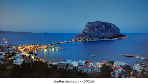 Monemvasia Medieval Castle At Night