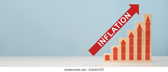 Monetary Inflation. Ladder Of Cubes With Arrows Indicating An Increase In Inflation. Sale Price And Tax Rise Concept. Inflation, Hyperinflation. Rising Inflation, Tax, Cash Flow