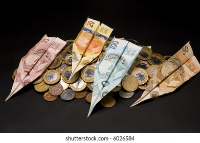 Money Airplane And Coins