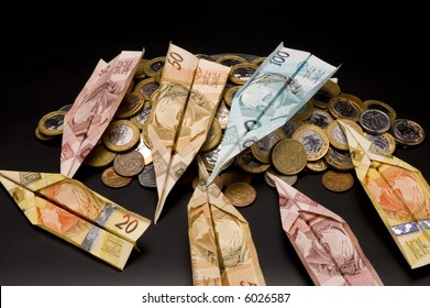 Money Airplane And Coins