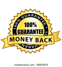 Money back 100% guarantee. Golden icon.