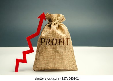 Money bag with the word Profit and an up arrow. Concept of business success, financial growth and wealth. Increase profits and investment fund. Saving money and accumulation.