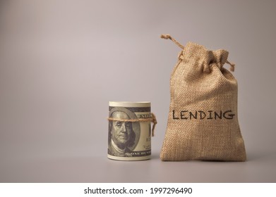 Money banknote and money bag with text LENDING. - Shutterstock ID 1997296490