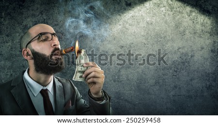 Similar – Image, Stock Photo Businessman smoking cigar in street cafe