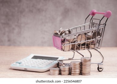 money calculator shopping basket Online shopping finance concept .copy space - Shutterstock ID 2256546807